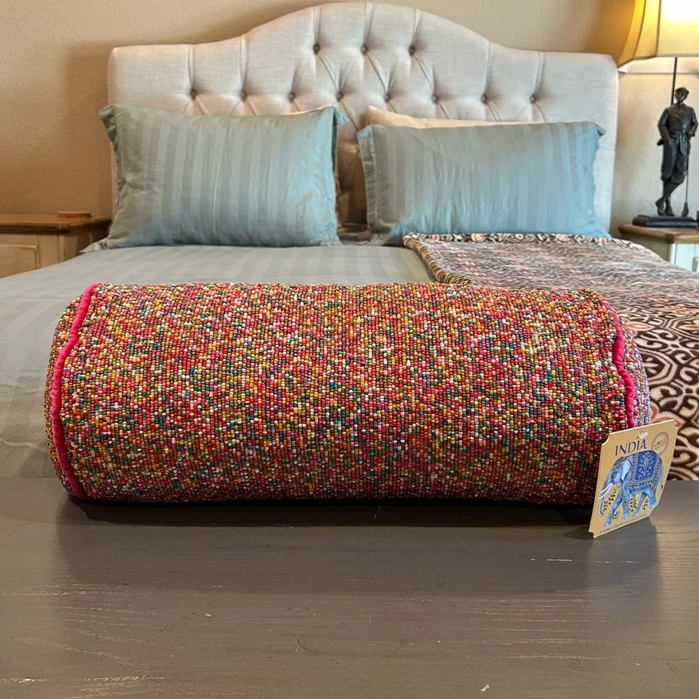 NWT India Colorful Beaded Pillow